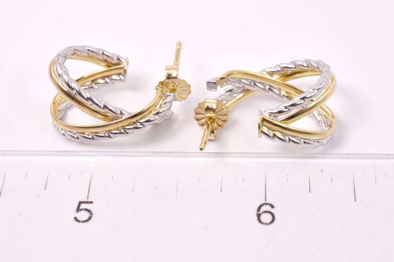Tasteful "J" hoop earrings in 14k Two-Tone Gold