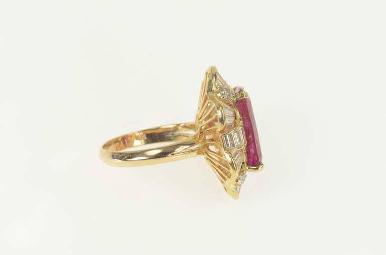 14K Yellow Gold 11.28 Ctw Natural Ruby Ballerina Diamond Halo Ring