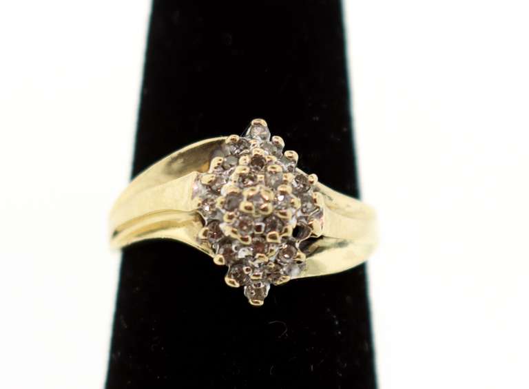 Modern 10k Gold Bulging Diamond Ring