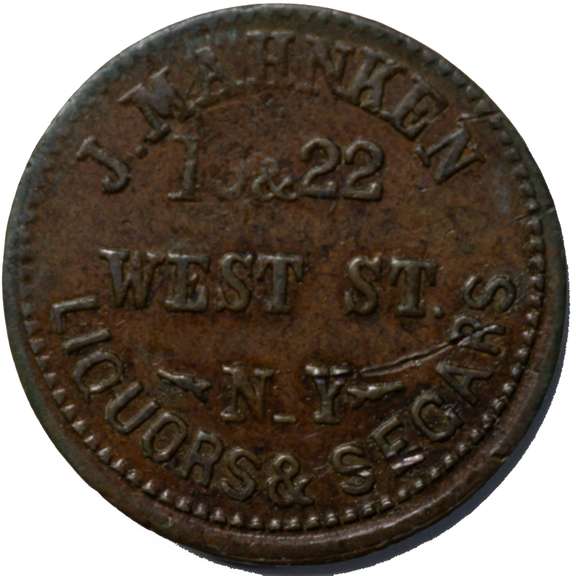 J Mahnken NY City  Liquors &Segars Civil War Store Card