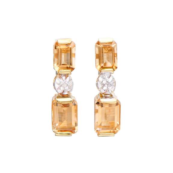 Plated 18KT Yellow Gold 3.02cts Citrine and Diamond Earrings