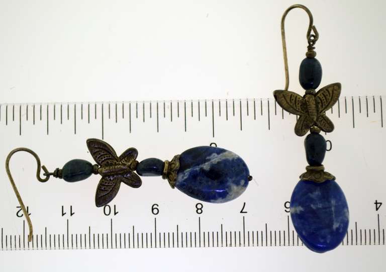 Sterling Silver Butterfly Lapis Drop Earrings