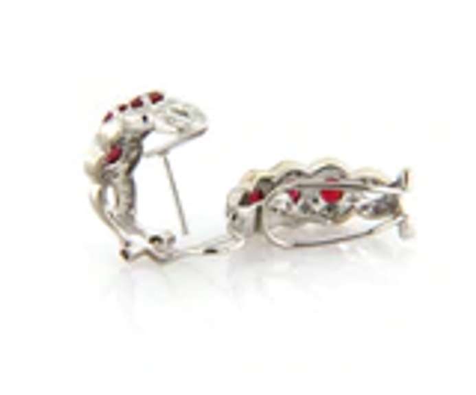 Majestic 18kt White Gold Ruby and Diamond Tree Stone J Hoop Earrings