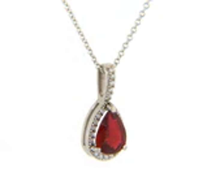 Charming White Gold Pear Cut Ruby and Diamond Frame Pendant on Chain
