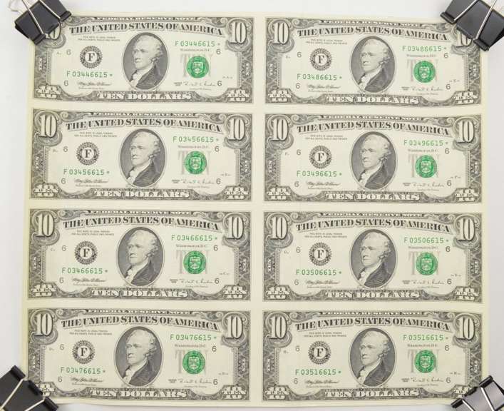 Lot (8) 1995 Star Error $2 Atlanta, GA United States FRN Uncut Sheet