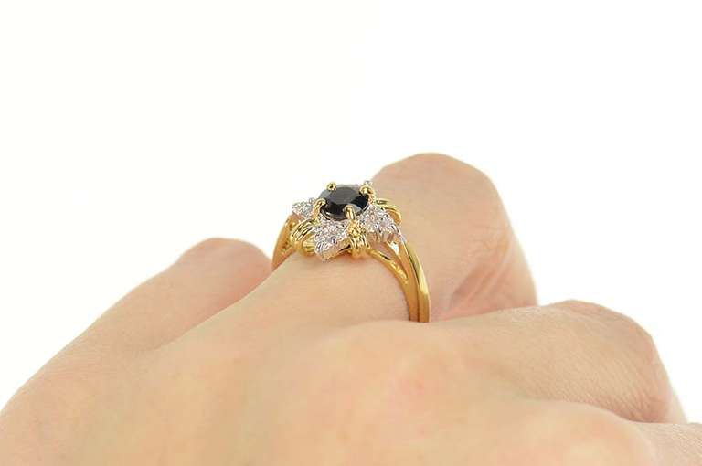 14K Yellow Gold Natural Sapphire Cluster Accent Halo Ring
