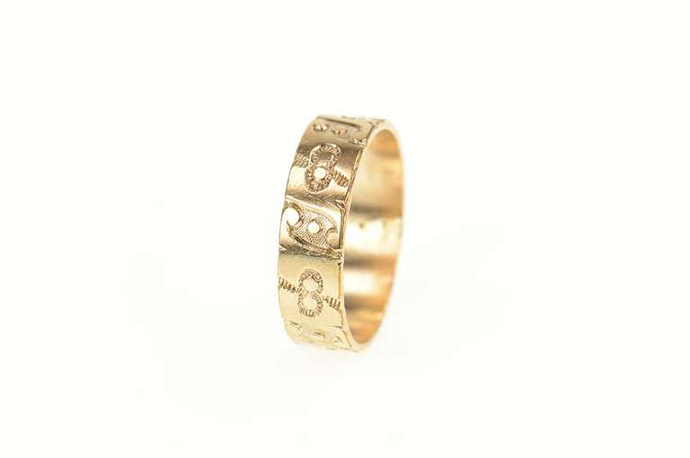 14K Yellow Gold Victorian Scroll Dot Pattern Wedding Band Ring