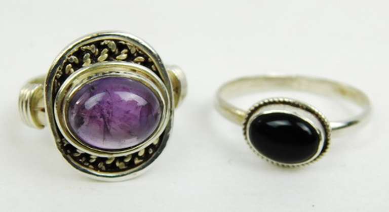 2 Sterling Silver Gemstone Pinkie Rings, 4.25