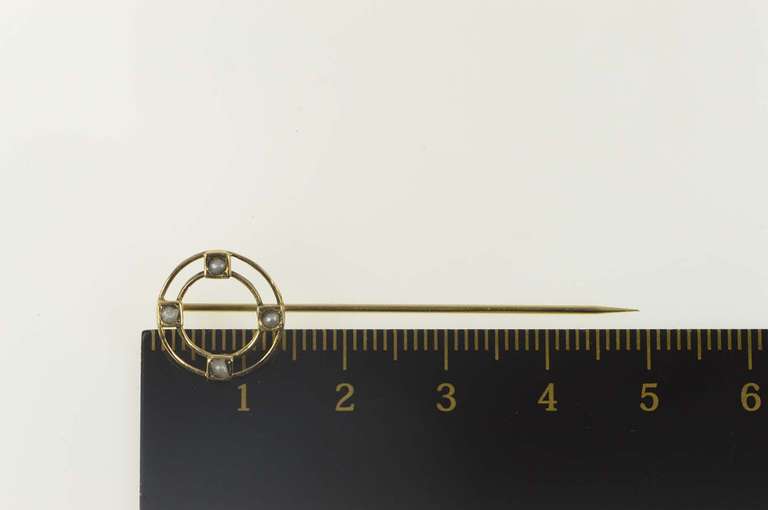 10K Yellow Gold Victorian Seed Pearl Geometric Circle Round Stick Pin