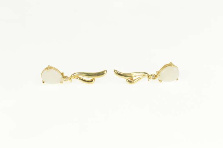 14K Yellow Gold Pear Natural Opal Diamond Accent Dangle Earrings