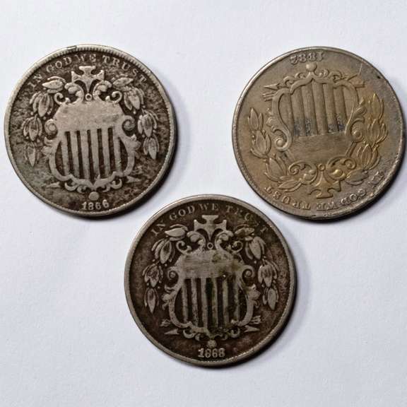 1866 Rays 1868 & 1882 Shield Nickels