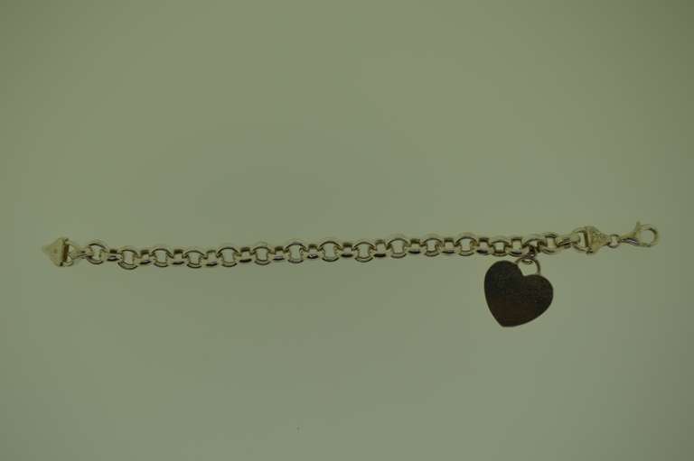 Italian Sterling Silver Rolo Chain hear charm Bracelet