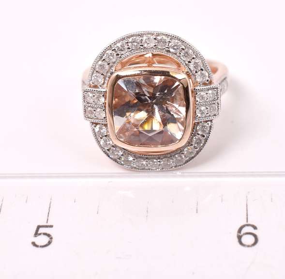 Amazing Morganite & Diamond Ring, 14KT Rose Gold
