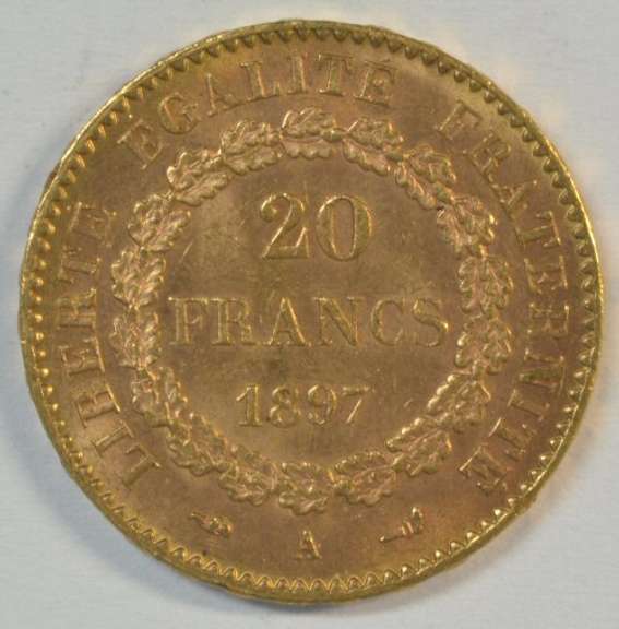 Choice BU 1897-A France 20 Francs Gold 'Angel' piece