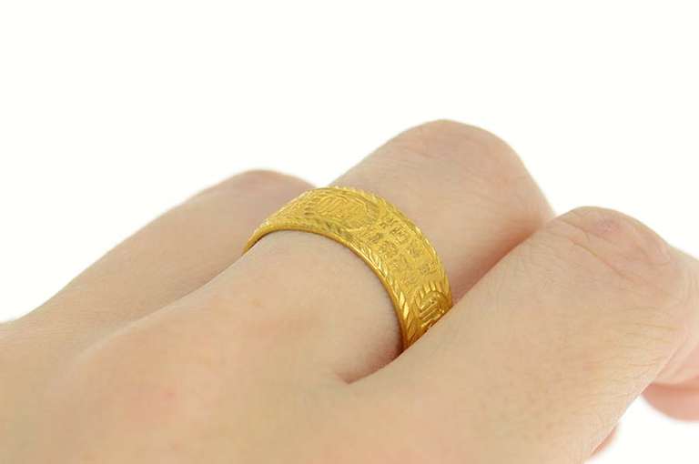 22K Yellow Gold Ornate Chinese Character Fortune Wrap Band Ring