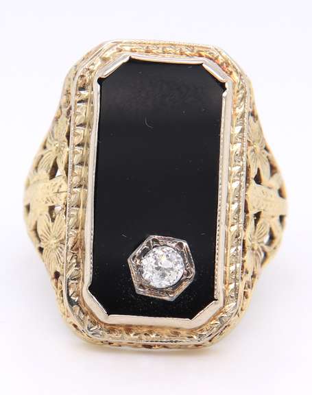 Antique Black Onyx and Mini Diamond Ring