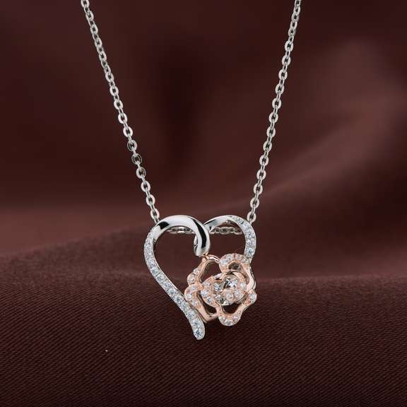 Two tone Flower In heart Silver Pendant