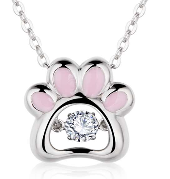 SOLID STERLING SILVER WITH PINK ENAMEL DOG PAW PENDANT