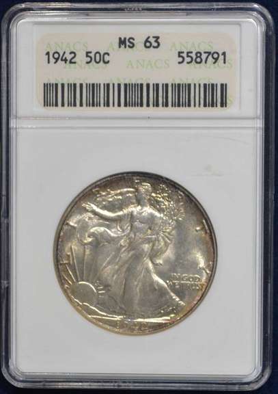 1942 Walking Liberty Half Dollar ANACS MS63