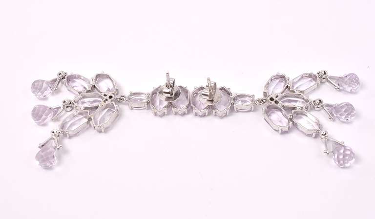 Elegant 18KT White Gold Dangle Earrings with Amethyst and Diamond Accents