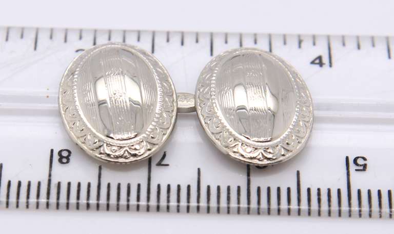 Art Deco Vintage White Gold Retro oval Cufflinks