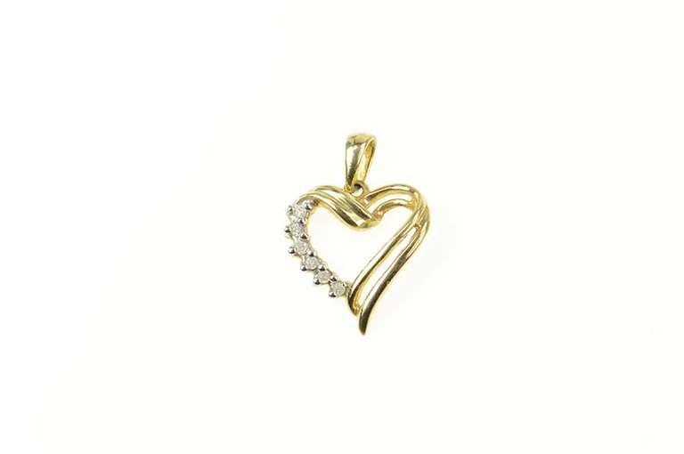 14K Yellow Gold Diamond Curvy Heart Love Symbol Pendant
