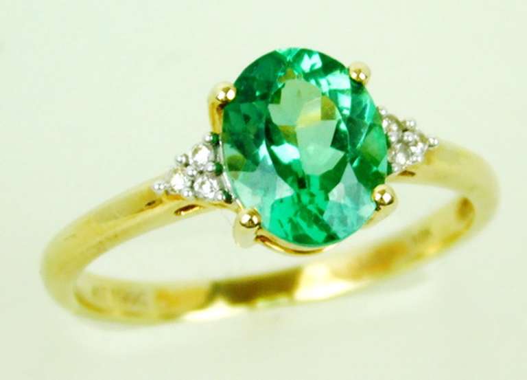 Radiant Green Tourmaline & Diamonds 10K Ring, 8.25