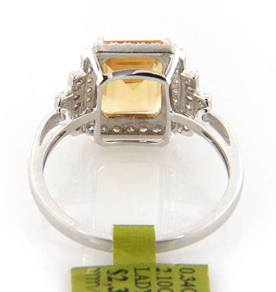 Wonderful White Gold Emerald Cut Citrine and Diamond Ring