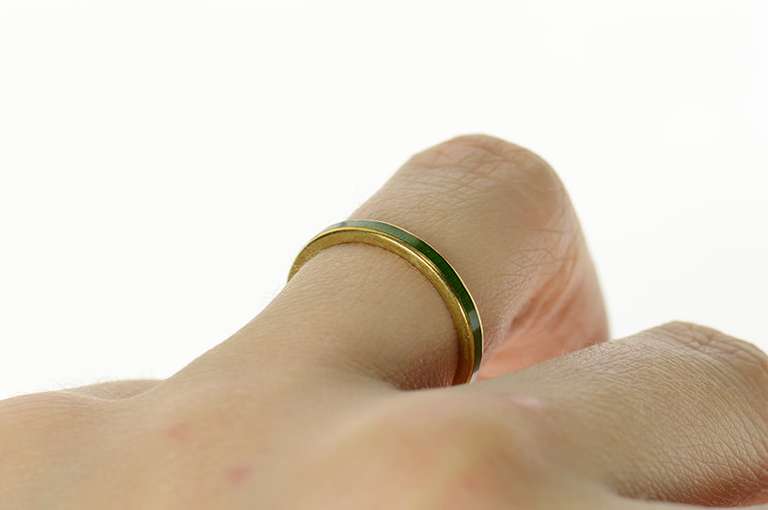 14K Yellow Gold 2.5mm Green Enamel Stackable Band Ring