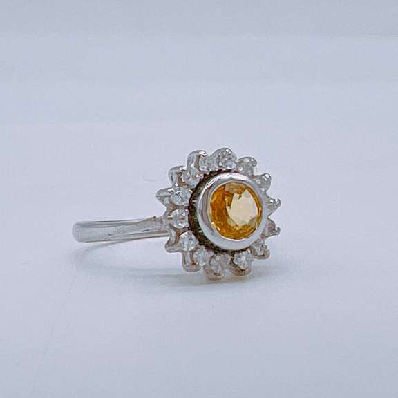 14kt White Gold, Yellow Sapphire, & Diamond Ring