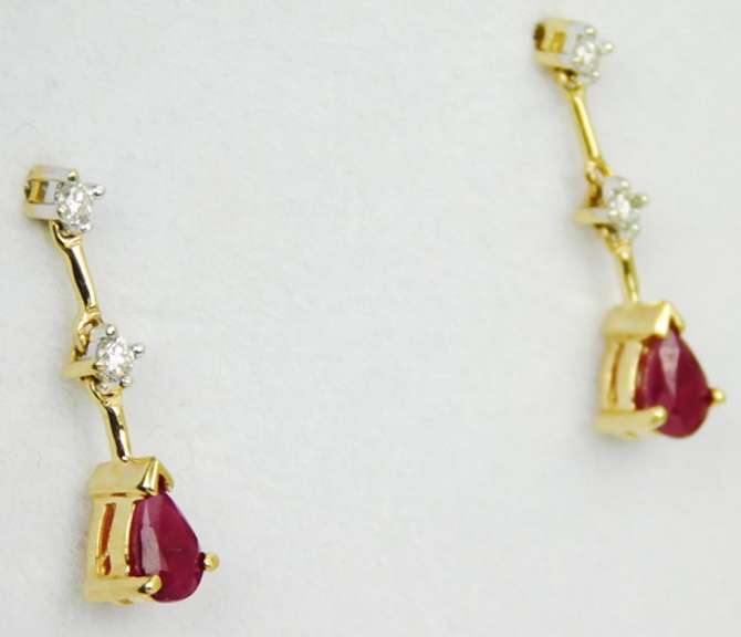 Elegant 14K Rubies & Diamonds Drop Earrings