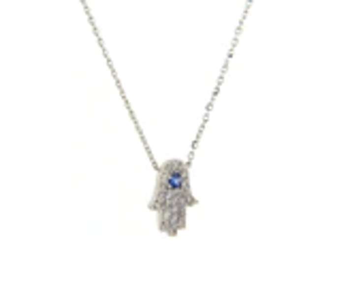 Stunning White Gold Diamond and Sapphire Hamsa Pendant on Chain