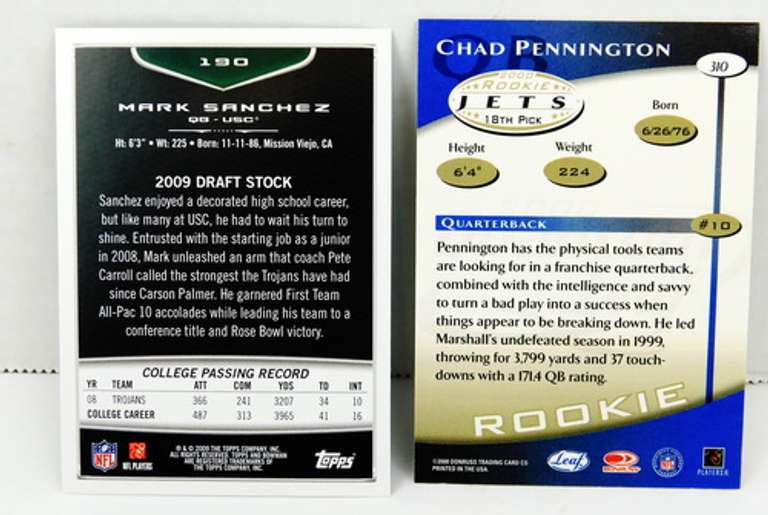 Mark Sanchez & Chad Pennington Rookie Football Cards