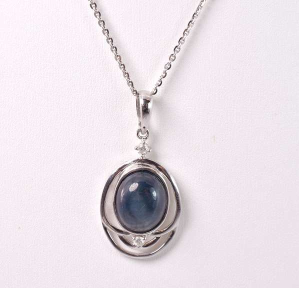 Amazing Massive 15.4CTS Cabochon-Cut Star Sapphire & 0.12CTW Diamond Pendant Neckace in Sterling Silver