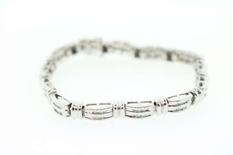 Exquisite Ladies 14K White Gold Bracelet with 52 Fine Baguette Diamonds