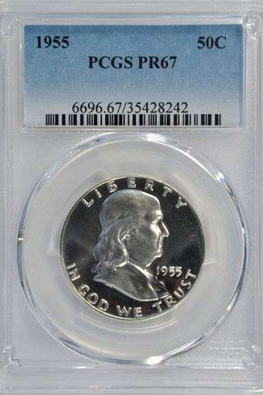 Superb 1955 PCGS PR67 Franklin Half with Cameo contrast