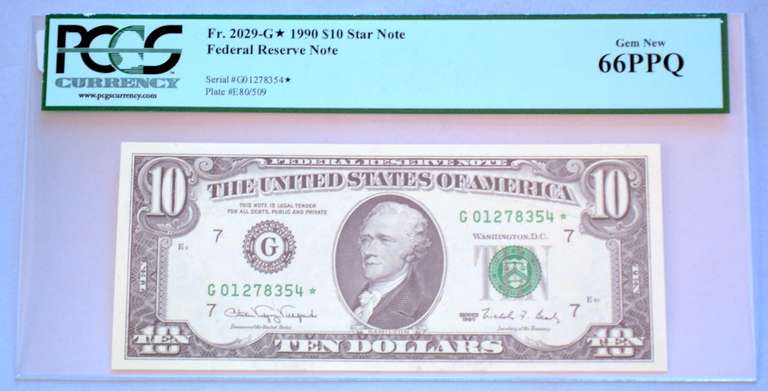 1990 $10 Star Note. PCGS 66PPQ