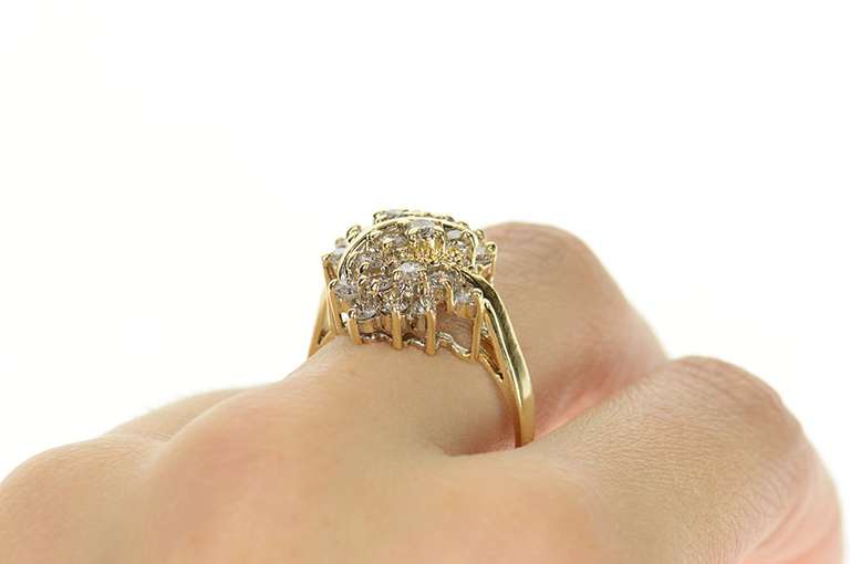 14K Yellow Gold 1.56 Ctw Retro Diamond Bypass Cluster Ring