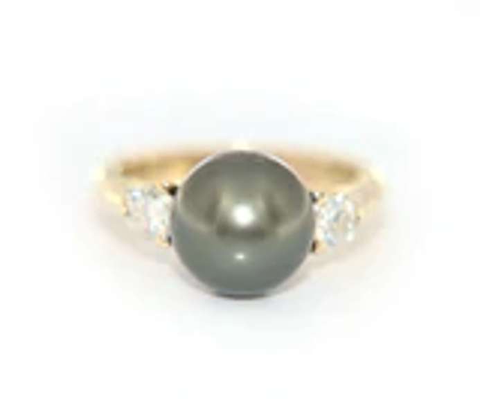 Dreamy Yellow Gold Cultured Black Tahitian Pearl and Diamond Ring