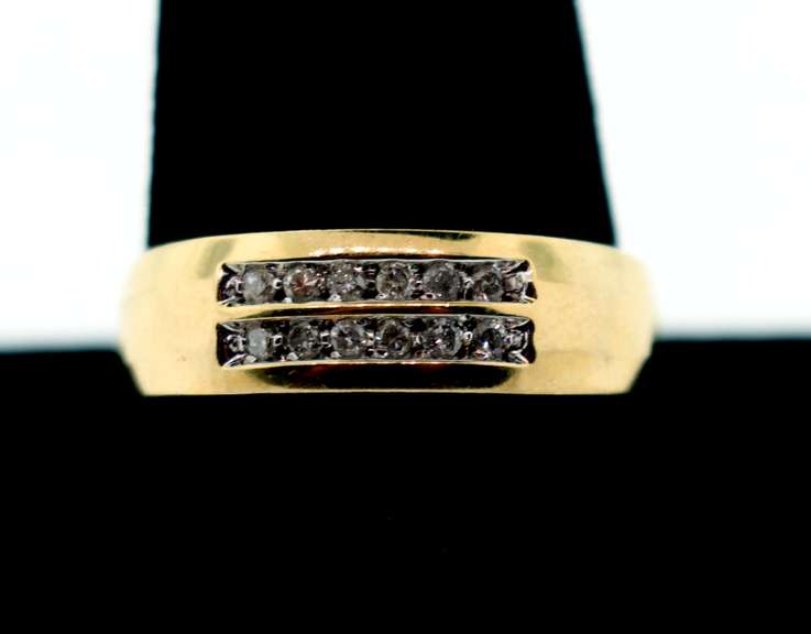 Sleek 10k Gold Double Row Channel Set Diamond Ring
