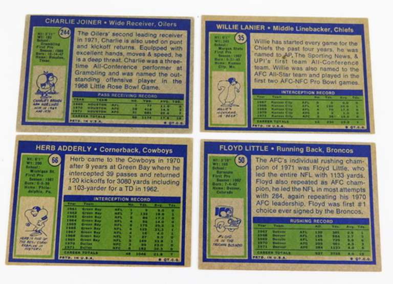 4 Topps 1972 Football Greats Cards