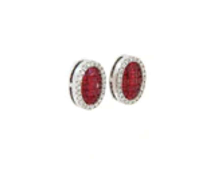 Attractive 18kt Invisible Set Ruby and Diamond Frame Stud Earrings