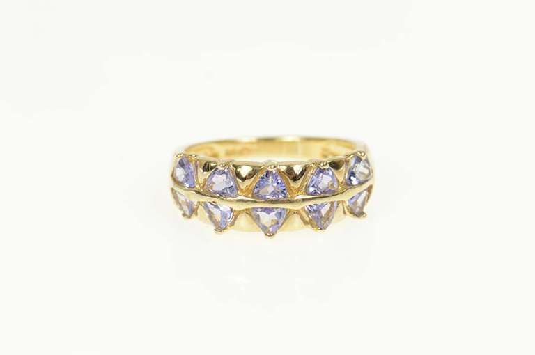 14K Yellow Gold Trillion Tanzanite Geometric Wedding Band Ring