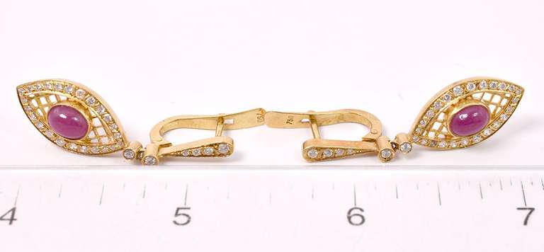 18KT Ruby & Diamond Dangle Earrings