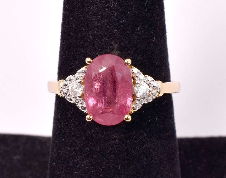 Darling 3.2CTS Ruby and 0.10CTW Diamonds Ring in Gold Plated Sterling Silver