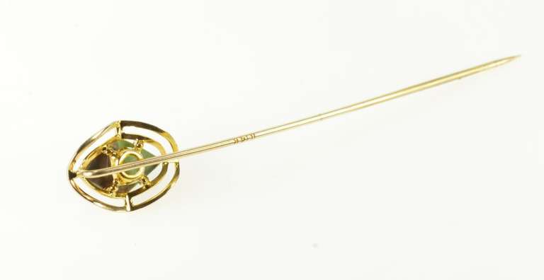 14K Yellow Gold Victorian Jasper Cabochon Wavy Halo Stick Pin
