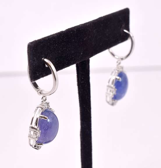 Sensational 17.69CTW Cabochon-Cut Star Tanzanite & 0.37CTW Earrings in Sterling Silver