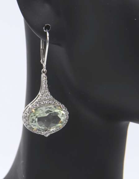 Sterling Silver Prasiolite and White Topaz Fancy Earrings