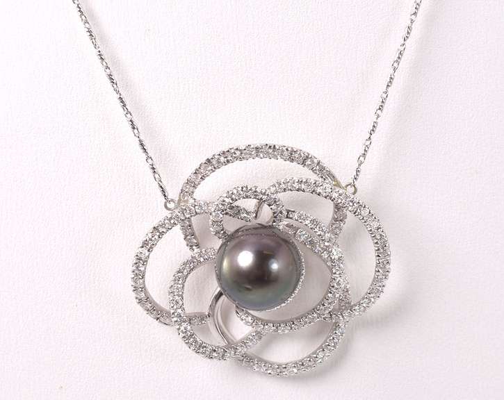 Very Fancy Tahitian Pearl & Diamond Pendant/Necklace, 14KT