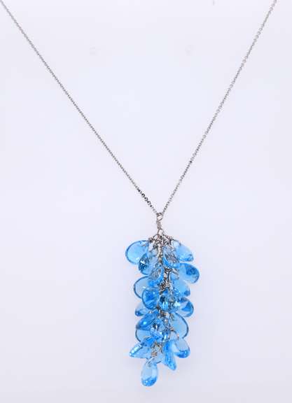 Charming White gold Fancy Blue Topaz Dangle Necklace